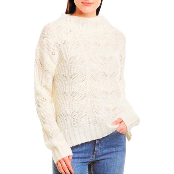 J. Crew Sweaters - J. Crew Pointelle Cable Knit Sweater XS Cream Mock Neck Preppy Old Money